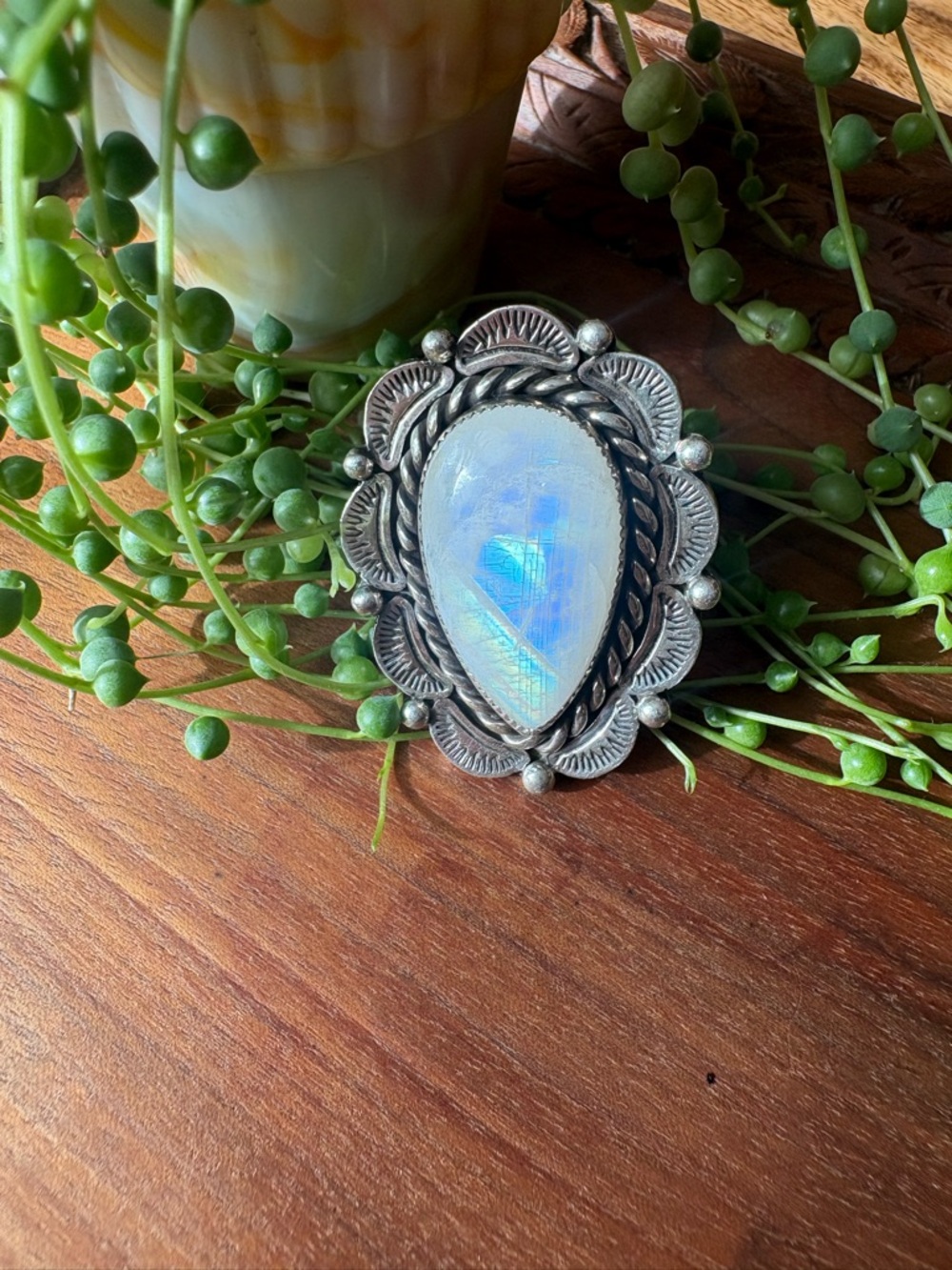 Fregoso Artisan Sterling Silver Moonstone Ring 8.5 Large & Flashy .925